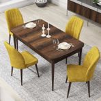 Canisa Concept Par Serisi 70X114, Açılabilir Mdf Mutfak Masa Takımı, Barok Ahşap Desen Masa ve 4 Sandalye - Hardal