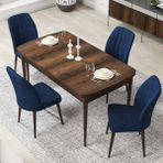 Canisa Concept Par Serisi 70X114, Açılabilir Mdf Mutfak Masa Takımı, Barok Ahşap Desen Masa ve 4 Sandalye - Lacivert