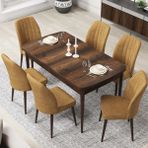 Canisa Concept Par Serisi 70X114, Açılabilir Mdf Mutfak Masa Takımı, Barok Ahşap Desen Masa ve 6 Sandalye - Cappuccino