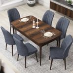 Canisa Concept Par Serisi 70X114, Açılabilir Mdf Mutfak Masa Takımı, Barok Ahşap Desen Masa ve 6 Sandalye - Füme