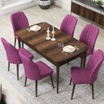 Canisa Concept Par Serisi 70X114, Açılabilir Mdf Mutfak Masa Takımı, Barok Ahşap Desen Masa ve 6 Sandalye - Mor