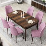 Canisa Concept Par Serisi 70X114, Açılabilir Mdf Mutfak Masa Takımı, Barok Ahşap Desen Masa ve 6 Sandalye - Pembe