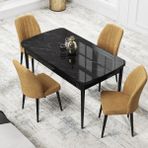 Canisa Concept Par Serisi 70X114, Açılabilir Mdf Mutfak Masa Takımı, Siyah Mermer Desen Masa ve 4 Sandalye - Cappuccino