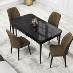 Canisa Concept Par Serisi 70X114, Açılabilir Mdf Mutfak Masa Takımı, Siyah Mermer Desen Masa ve 4 Sandalye - Kahverengi