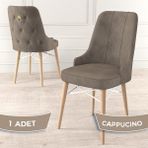 Canisa Concept Pare Serisi Babyface Ithal Kumaş 1 Adet Sandalye Doğal Ahşap Ayaklı Gold Halkalı - Cappucino - Doğal Ahşap Kafes Beyaz