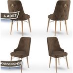 Canisa Concept Pare Serisi Babyface Ithal Kumaş 4 Sandalye Doğal Ahşap Ayak Gold Halkalı - Kahverengi - Ayak Doğal Ahşap Kafes Beyaz