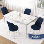 Canisa Concept Pir Serisi 80X130 Sabit Beyaz Mermer Desen Mutfak Masa Takımı ve 4 Sandalye - Lacivert