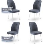 Canisa Concept Platinum Serisi Üst Kalite Mutfak Sandalyesi Metal Beyaz Iskeletli 4 Adet Sandalye - Ahşap