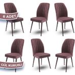Canisa Concept Platinum Serisi Üst Kalite Mutfak Sandalyesi Metal Kahverengi Iskeletli 6 Adet Sandalye - Gülkurusu