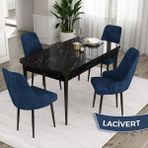 Canisa Concept Ram 80x132 CM 4 Baby Face Kumaş Lacivert Sandalye Siyah Mermer Desen Açılabilir Yemek Masası