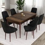 Canisa Concept Ram Serisi, 80 x 132 cm Açılabilir Masa Takımı, Barok Ahşap Desen Masa 6 Sandalye - Siyah