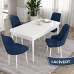 Canisa Concept Ram Serisi, 80 x 132 cm Açılabilir Masa Takımı, Beyaz Masa 4 Sandalye - Lacivert