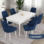Canisa Concept Ram Serisi, 80 x 132 cm Açılabilir Masa Takımı, Beyaz Masa 6 Sandalye - Lacivert