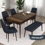 Canisa Concept Ram Serisi 80 x 132 cm Mutfak Masa Takımı Barok Ahşap Desen Masa 4 Sandalye ve 1 Bench - 80x132 - Antrasit