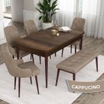Canisa Concept Ram Serisi 80 x 132 cm Mutfak Masa Takımı Barok Ahşap Desen Masa 4 Sandalye ve 1 Bench - 80x132 - Cappuccino