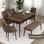 Canisa Concept Ram Serisi 80 x 132 cm Mutfak Masa Takımı Barok Ahşap Desen Masa 4 Sandalye ve 1 Bench - 80x132 - Kahverengi