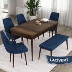 Canisa Concept Ram Serisi 80 x 132 cm Mutfak Masa Takımı Barok Ahşap Desen Masa 4 Sandalye ve 1 Bench - 80x132 - Lacivert