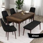 Canisa Concept Ram Serisi 80 x 132 cm Mutfak Masa Takımı Barok Ahşap Desen Masa 4 Sandalye ve 1 Bench - 80x132 - Siyah