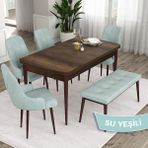 Canisa Concept Ram Serisi 80 x 132 cm Mutfak Masa Takımı Barok Ahşap Desen Masa 4 Sandalye ve 1 Bench - 80x132 - Su Yeşili