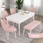 Canisa Concept Ram Serisi 80 x 132 cm Mutfak Masa Takımı Beyaz Masa 4 Sandalye 1 Bench - 80x132 - Pembe