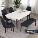 Canisa Concept Ram Serisi 80 x 132 cm Mutfak Masa Takımı Beyaz Masa Kahverengi Ayak 4 Sandalye 1 Bench - 80x132 - Antrasit