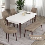 Canisa Concept Ram Serisi 80 x 132 cm Mutfak Masa Takımı Beyaz Masa Kahverengi Ayak 4 Sandalye 1 Bench - 80x132 - Cappuccino