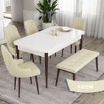 Canisa Concept Ram Serisi 80 x 132 cm Mutfak Masa Takımı Beyaz Masa Kahverengi Ayak 4 Sandalye 1 Bench - 80x132 - Krem