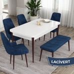 Canisa Concept Ram Serisi 80 x 132 cm Mutfak Masa Takımı Beyaz Masa Kahverengi Ayak 4 Sandalye 1 Bench - 80x132 - Lacivert