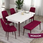 Canisa Concept Ram Serisi 80 x 132 cm Mutfak Masa Takımı Beyaz Masa Kahverengi Ayak 4 Sandalye 1 Bench - 80x132 - Mürdüm