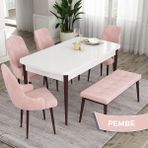 Canisa Concept Ram Serisi 80 x 132 cm Mutfak Masa Takımı Beyaz Masa Kahverengi Ayak 4 Sandalye 1 Bench - 80x132 - Pembe