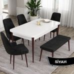 Canisa Concept Ram Serisi 80 x 132 cm Mutfak Masa Takımı Beyaz Masa Kahverengi Ayak 4 Sandalye 1 Bench - 80x132 - Siyah