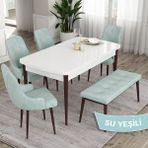 Canisa Concept Ram Serisi 80 x 132 cm Mutfak Masa Takımı Beyaz Masa Kahverengi Ayak 4 Sandalye 1 Bench - 80x132 - Su Yeşili