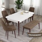 Canisa Concept Ram Serisi 80 x 132 cm Mutfak Masa Takımı Beyaz Masa Kahverengi Ayak 4 Sandalye 1 Bench - 80x132