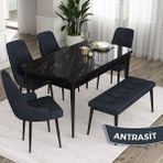 Canisa Concept Ram Serisi 80 x 132 cm Mutfak Masa Takımı Siyah Mermer Desen Masa 4 Sandalye ve 1 Bench - 80x132 - Antrasit
