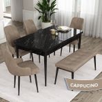 Canisa Concept Ram Serisi 80 x 132 cm Mutfak Masa Takımı Siyah Mermer Desen Masa 4 Sandalye ve 1 Bench - 80x132 - Cappuccino