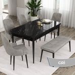 Canisa Concept Ram Serisi 80 x 132 cm Mutfak Masa Takımı Siyah Mermer Desen Masa 4 Sandalye ve 1 Bench - 80x132 - Gri
