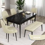 Canisa Concept Ram Serisi 80 x 132 cm Mutfak Masa Takımı Siyah Mermer Desen Masa 4 Sandalye ve 1 Bench - 80x132 - Krem