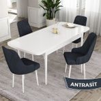 Canisa Concept Ram Serisi, 80X132 Açılabilir Beyaz Yemek Masası Takımı, 4 Babyface Kumaş Sandalye - 80 x 132 cm - Antrasit