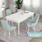 Canisa Concept Ram Serisi, 80X132 Açılabilir Beyaz Yemek Masası Takımı, 4 Babyface Kumaş Sandalye - 80 x 132 cm - Su Yeşili