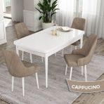 Canisa Concept Ram Serisi 80X132 Açılabilir Beyaz Yemek Masası Takımı 4 Babyface Kumaş Sandalye - Cappucino