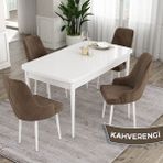 Canisa Concept Ram Serisi 80X132 Açılabilir Beyaz Yemek Masası Takımı 4 Babyface Kumaş Sandalye - Kahverengi
