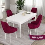 Canisa Concept Ram Serisi 80X132 Açılabilir Beyaz Yemek Masası Takımı 4 Babyface Kumaş Sandalye - Mürdüm