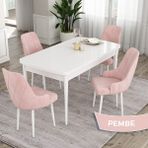 Canisa Concept Ram Serisi 80X132 Açılabilir Beyaz Yemek Masası Takımı 4 Babyface Kumaş Sandalye - Pembe