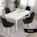 Canisa Concept Ram Serisi 80X132 Açılabilir Beyaz Yemek Masası Takımı 4 Babyface Kumaş Sandalye - Siyah