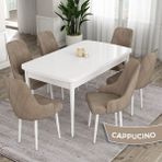 Canisa Concept Ram Serisi 80X132 Açılabilir Beyaz Yemek Masası Takımı 6 Babyface Kumaş Sandalye - Cappucino