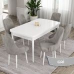 Canisa Concept Ram Serisi 80X132 Açılabilir Beyaz Yemek Masası Takımı 6 Babyface Kumaş Sandalye - Gri