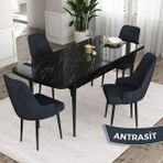 Canisa Concept Ram Serisi 80X132 Açılabilir Siyah Mermer Desen Yemek Masası Takımı 4 Babyface Kumaş Sandalye - Antrasit