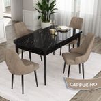 Canisa Concept Ram Serisi 80X132 Açılabilir Siyah Mermer Desen Yemek Masası Takımı 4 Babyface Kumaş Sandalye - Cappucino
