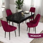 Canisa Concept Ram Serisi 80X132 Açılabilir Siyah Mermer Desen Yemek Masası Takımı 4 Babyface Kumaş Sandalye - Mürdüm