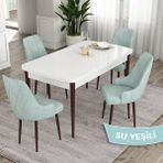 Canisa Concept Ram Serisi, 80X132 Açılabilir Yemek Masası Takımı, Beyaz Masa Kahverengi Ayak, 4 Sandalye - 80 x 132 cm - Su Yeşili